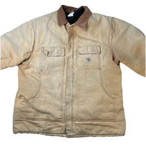 Vintage Carhartt CO3 BRN Brown Quilted Distressed Chore Coat Jacket Men's 3XL